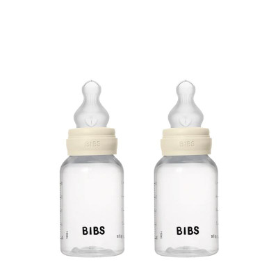 Bibs Σετ Πλαστικά Μπιμπερό με Θηλή Σλικόνης Αργής ροής 2τμχ 150ml Ivory