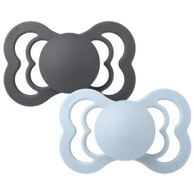 Bibs Πιπίλες 2τμχ Supreme Silicone No2 Symmetrical Iron/Baby Blue