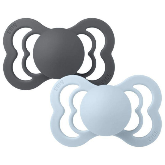 Bibs Πιπίλες 2τμχ Supreme Silicone No2 Symmetrical Iron/Baby Blue