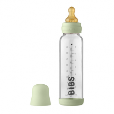 Bibs Γυάλινο Μπιμπερό Complete με Στρογγυλή Θηλή latex Αργής ροής 225ml Sage