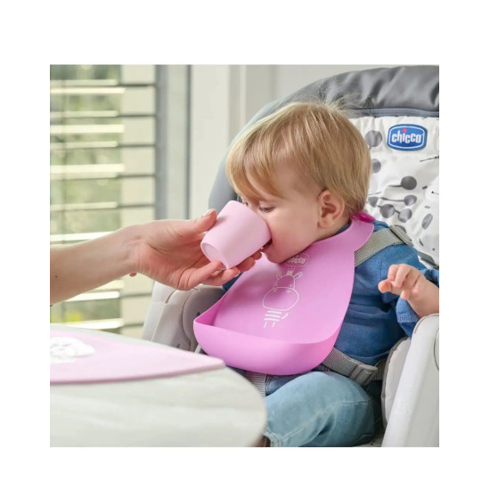 Chicco Αδιάβροχη Σαλιάρα Σιλικόνης με Τσέπη Ροζ