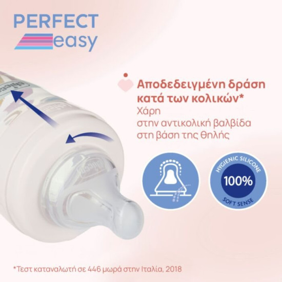 Chicco Γυάλινο  Μπιμπερό Perfect Easy με θηλή Σιλικόνης 150ml  Σκατζοχοιράκι 0m+