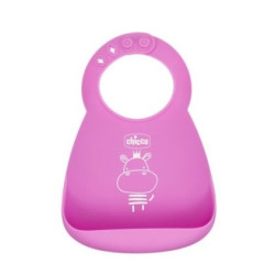 Chicco Αδιάβροχη Σαλιάρα Σιλικόνης με Τσέπη Ροζ