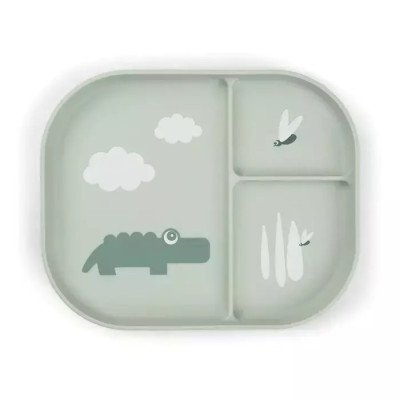 Done By Deer Παιδικό Πιάτο με χωρίσματα Happy Clouds Croco Green