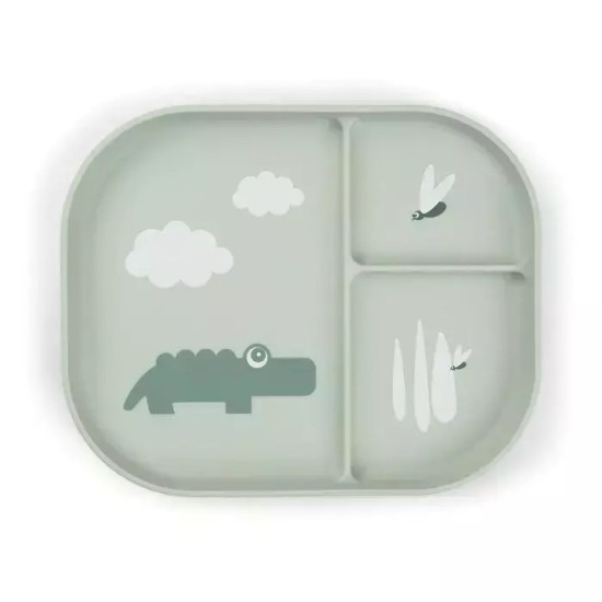 Done By Deer Παιδικό Πιάτο με χωρίσματα Happy Clouds Croco Green