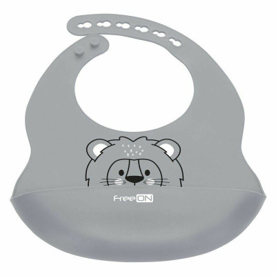 FreeOn Σαλιάρα Σιλικόνης με Τσέπη Lion Grey