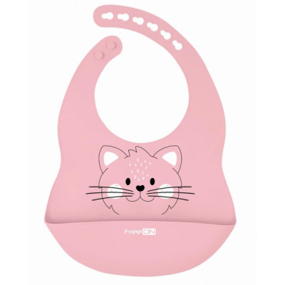 FreeOn Αδιάβροχη Σαλιάρα Σιλικόνης με Τσέπη Kitty pink