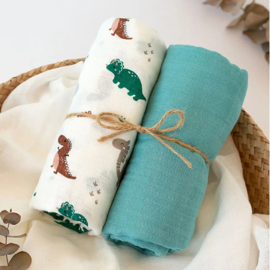 Kiokids Μουσελίνα Bamboo Dinos 120x120εκ. Σετ 2τμχ.