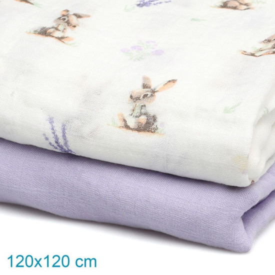 Kiokids Μουσελίνα Bamboo Lavender Bunny 120 x120εκ. Σετ 2τμχ.