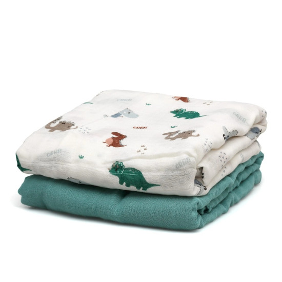 Kiokids Μουσελίνα Bamboo Dinos 120x120εκ. Σετ 2τμχ.