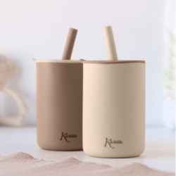 Kiokids Σετ Ποτήρια Σιλικόνης  με Καλαμάκι 2τμχ  Μπεζ