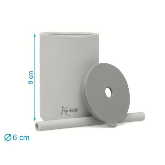 Kiokids Σετ Ποτήρια Σιλικόνης με Καλάμάκι 180ml Γκρι