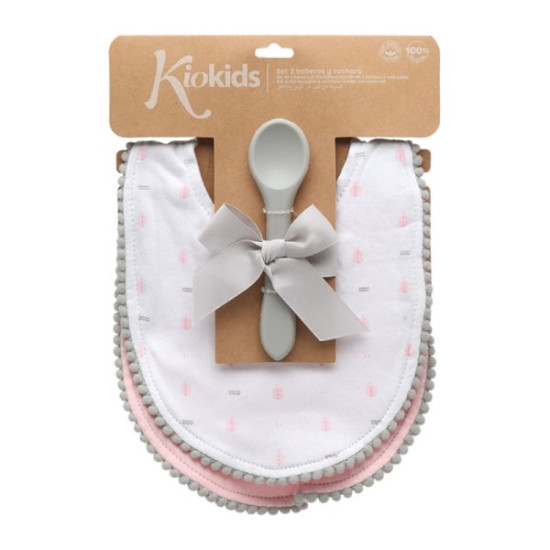Kiokids Σετ Σαλιάρες & Κουτάλι Σιλικόνης Σιέλ 4m+