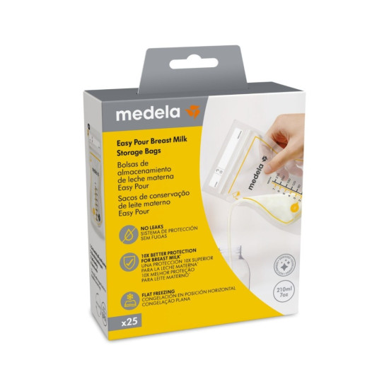 Medela Easy Pour Σακουλάκια Αποθήκευσης Μητρικού Γάλακτος 210ml 25τμχ