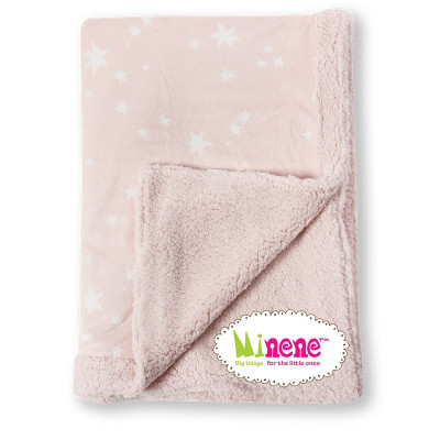 Minene Κουβέρτα Αγκαλιάς & Λίκνου Luxurious Pink Glitter Stars Fleece 75x100cm