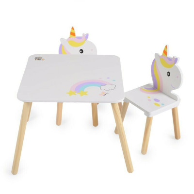 Moni Ξύλινο Παιδικό Τραπέζι Με 2 Καρέκλες Unicorn 380014622255