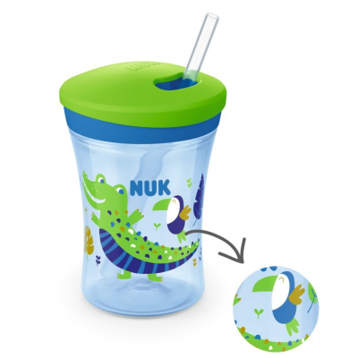 NUK Evolution Changing Color Action Cup Εκπαιδευτικό Ποτηράκι που Αλλάζει Χρώμα 230ml με Καλαμάκι Σιλικόνης 12m+ Πράσινο