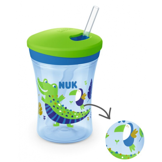 NUK Evolution Changing Color Action Cup Εκπαιδευτικό Ποτηράκι που Αλλάζει Χρώμα 230ml με Καλαμάκι Σιλικόνης 12m+ Μπλε