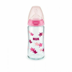 Nuk First Choice Plus Μπιμπερό Γυάλινο Με Θηλή Σιλικόνης 240 ml 0-6 Μηνών Μέγεθος M Ροζ