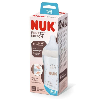 Nuk Γυάλινο Μπιμπερό Perfect Match Temperature Control με Θηλή Σιλικόνης 230ml για 3+ μηνών