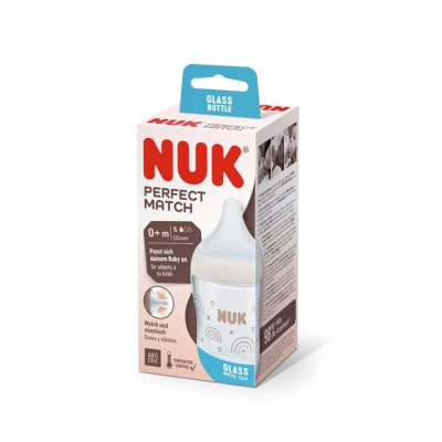Nuk Γυάλινο Μπιμπερό Perfect Match Temperature Control με Θηλή Σιλικόνης 120ml για 0+ μηνών