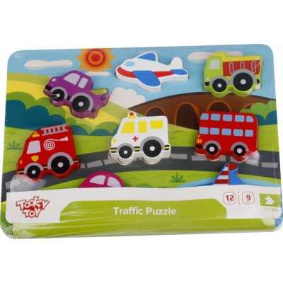 Tooky toys Ξύλινα Σφηνώματα Puzzle Μέσα Μεταφοράς Chunky Puzzle Transportation TKC393