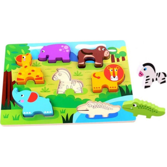 Tooky toys Ξύλινα Σφηνώματα Puzzle Ζώα της Ζούγκλας Chunky Puzzle Animals TKC394