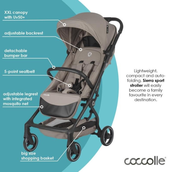 Coccolle Sierra Καρότσι Περιπάτου με Αυτόματο Κλείσιμο Taupe Brown