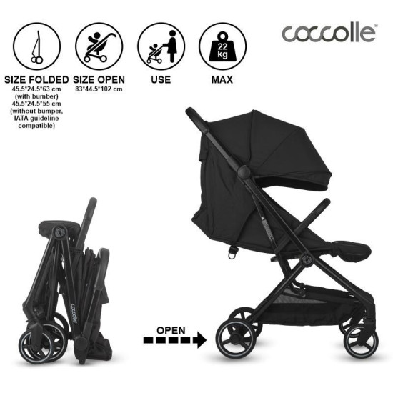 Coccolle Sierra Καρότσι Περιπάτου με Αυτόματο Κλείσιμο Diamond Black