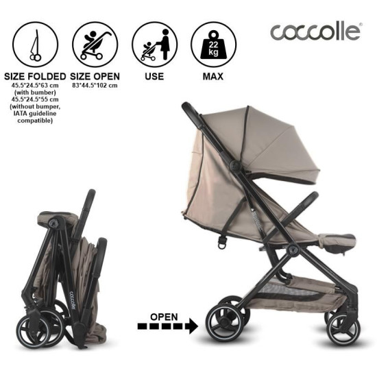 Coccolle Sierra Καρότσι Περιπάτου με Αυτόματο Κλείσιμο Taupe Brown