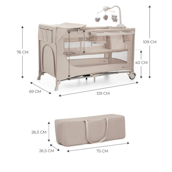 Kinderkraft Joy 2 Παρκοκρέβατο 2 επιπέδων 3in1 Beige