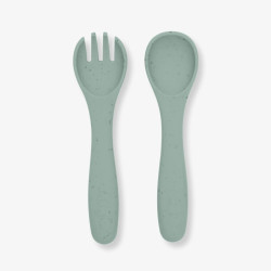 Kikka Boo Σετ πιρούνι και κουτάλι Platinum Silicone Sage