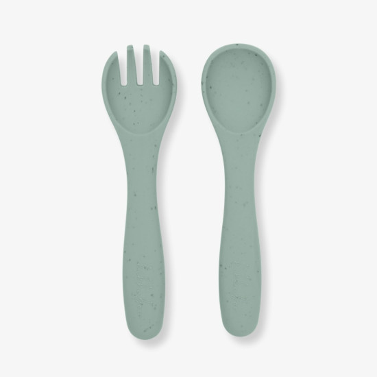 Kikka Boo Σετ πιρούνι και κουτάλι Platinum Silicone Sage