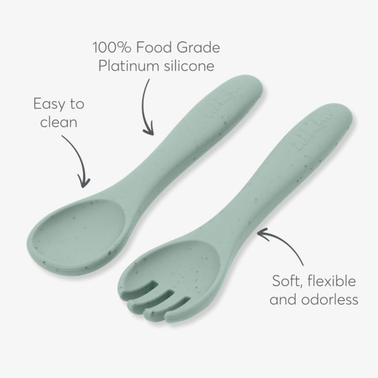 Kikka Boo Σετ πιρούνι και κουτάλι Platinum Silicone Sage
