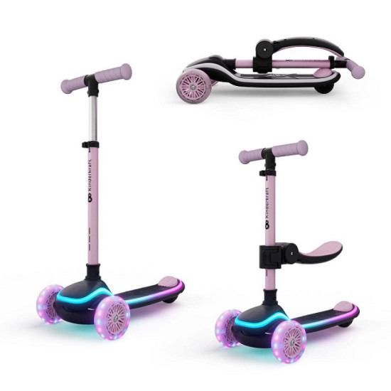 Kinderkraft Raket UP Πατίνι Τρίτροχο 2 σε 1 με LED Pink