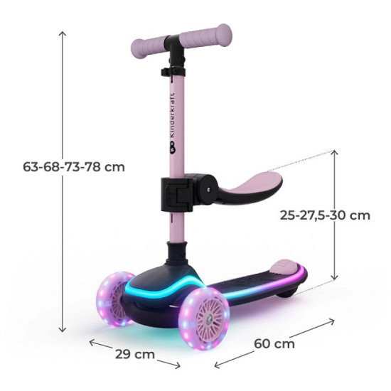 Kinderkraft Raket UP Πατίνι Τρίτροχο 2 σε 1 με LED Pink