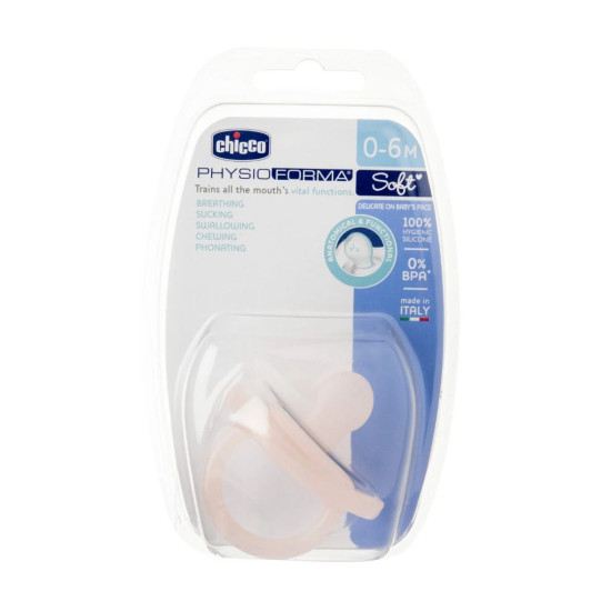 Chicco Πιπίλα Physio Soft Όλο Σιλικόνη με Θήκη 0-6Μ+, Ροζ